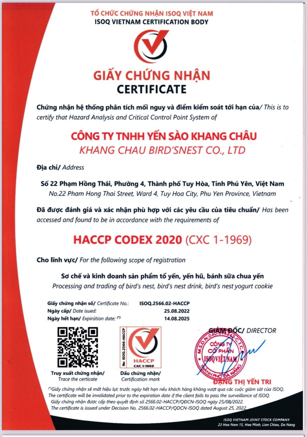 haccp tổ yến,yến hũ,bánh